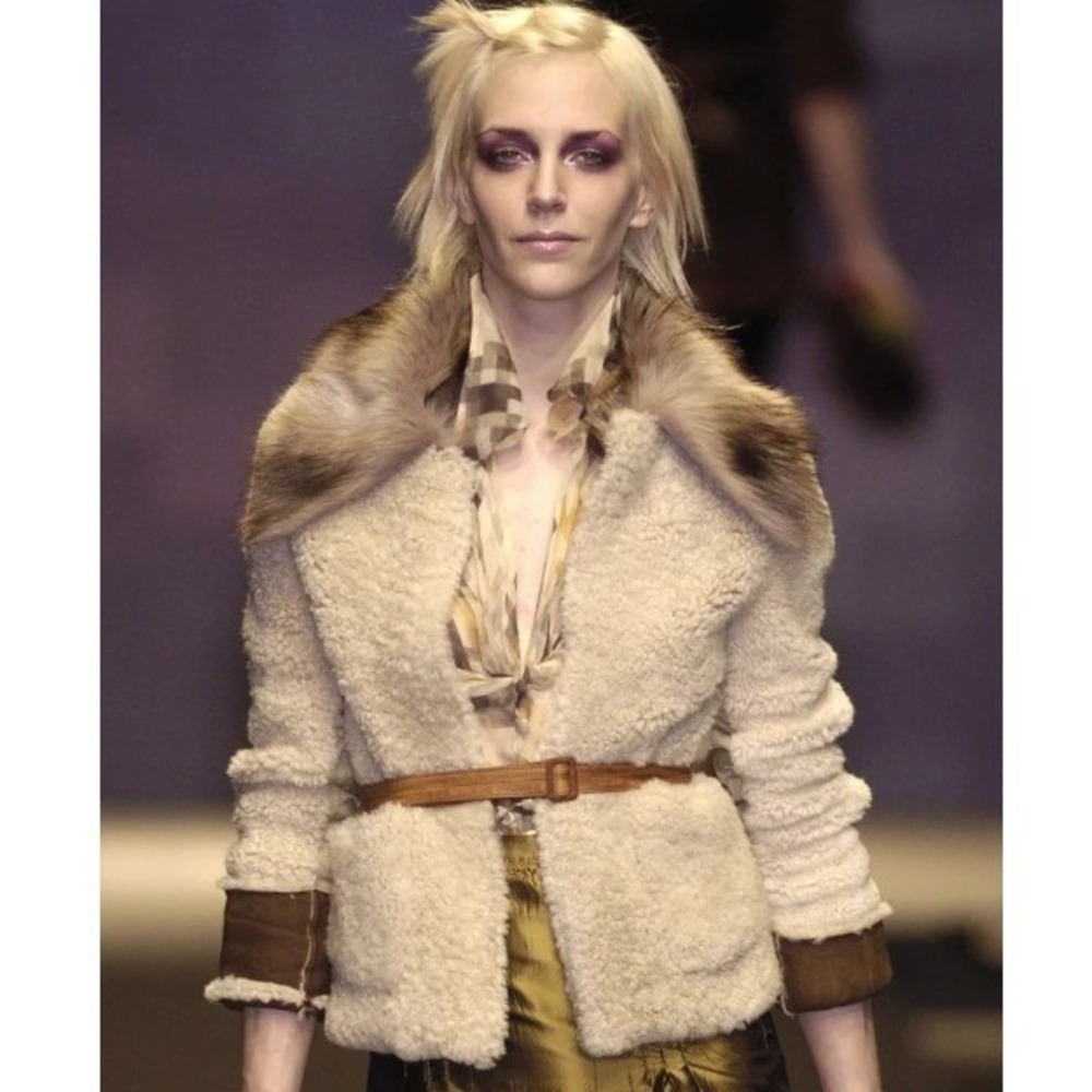 Archival Miu Miu Reversible Shearling Fox Fur Jacket Suede Coat 2004 Runway